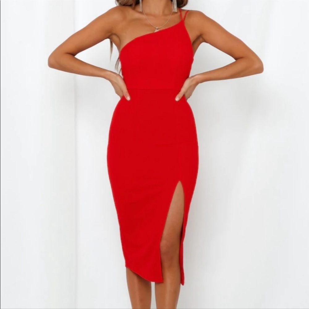 Fashion Nova | Red midi one sided dress